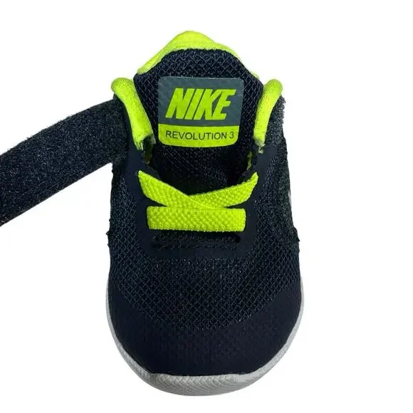 Nike Revolution 3 Baby Boys Sneakers Athletic Shoes Navy Blue Neon Yellow Sz 2C - Picture 5 of 9